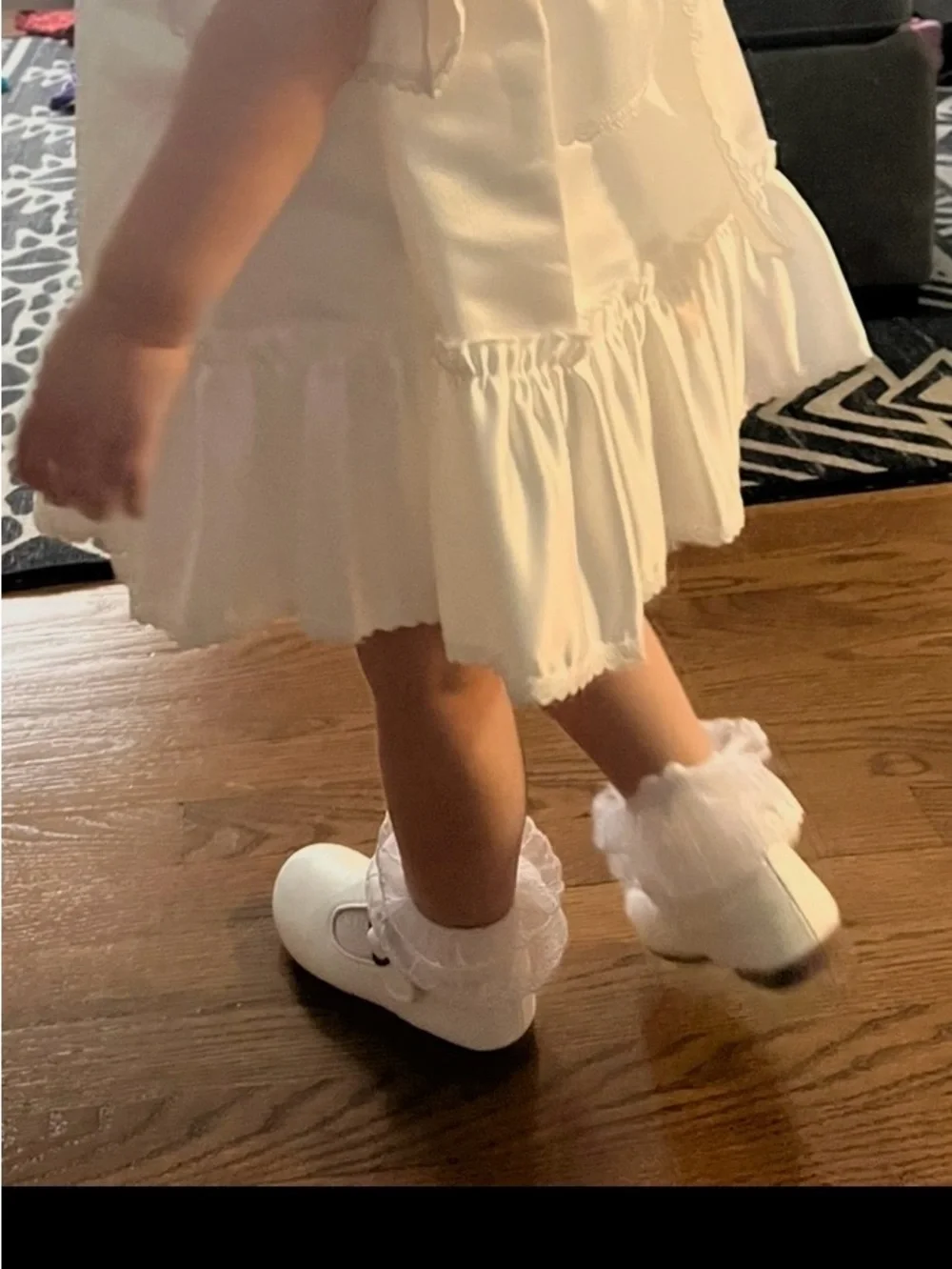 Alessi White Satin Puff-Sleeve Ruffle Hem Girls Dress